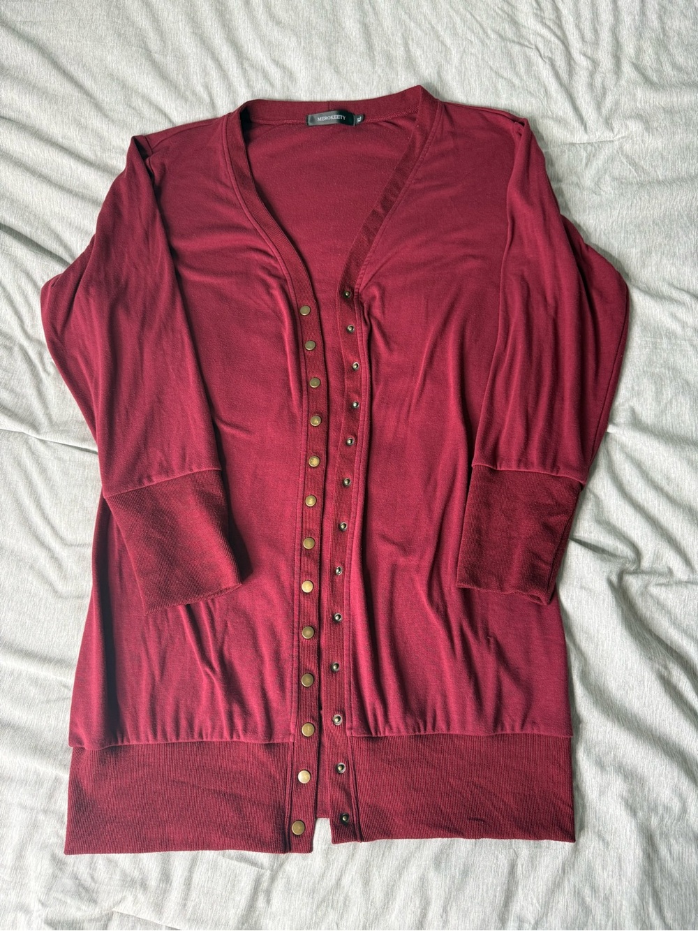 Vintage Style Deep Burgandy Button-Front Women's Cardigan